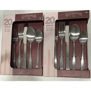 Godinger Chisel Silver Matte Flatware (2 Sets of 20pc) 40 pc SS for 8 NEW in Box